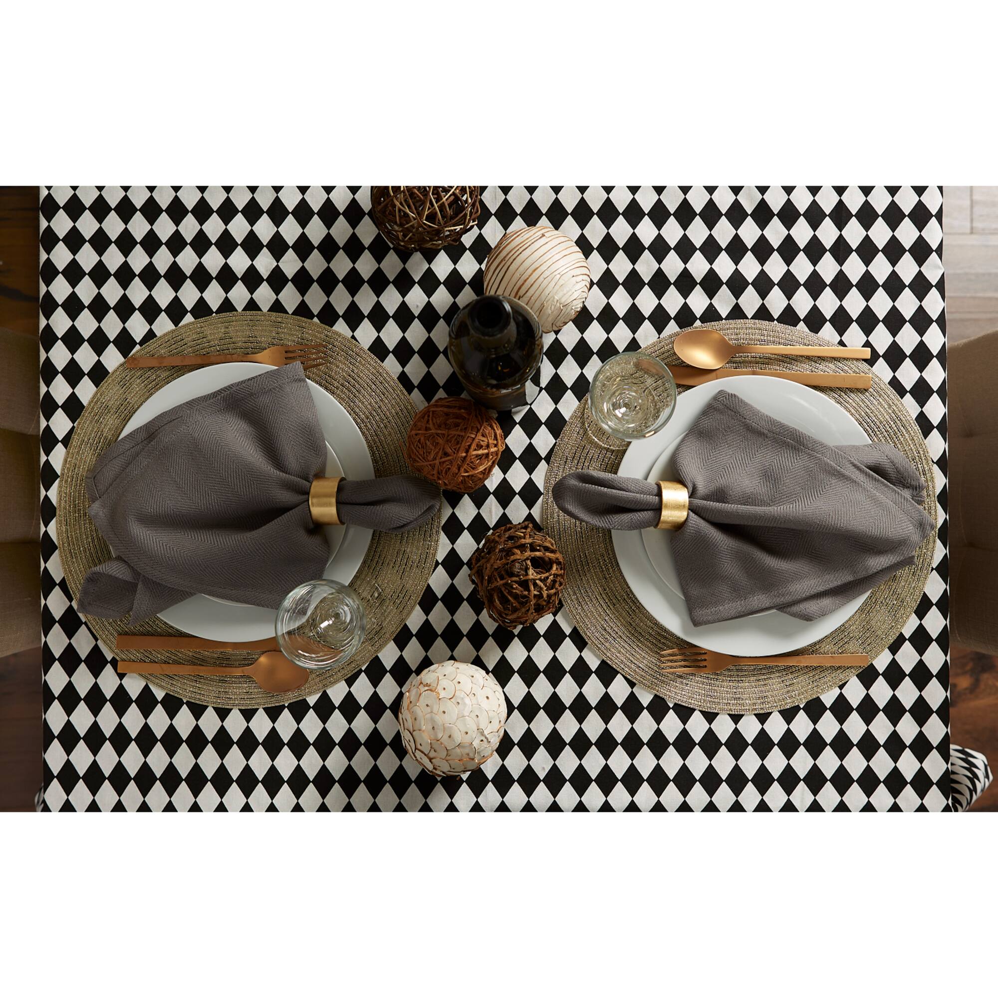 Black and Cream Harlequin Print Tablecloth 60" x 120"